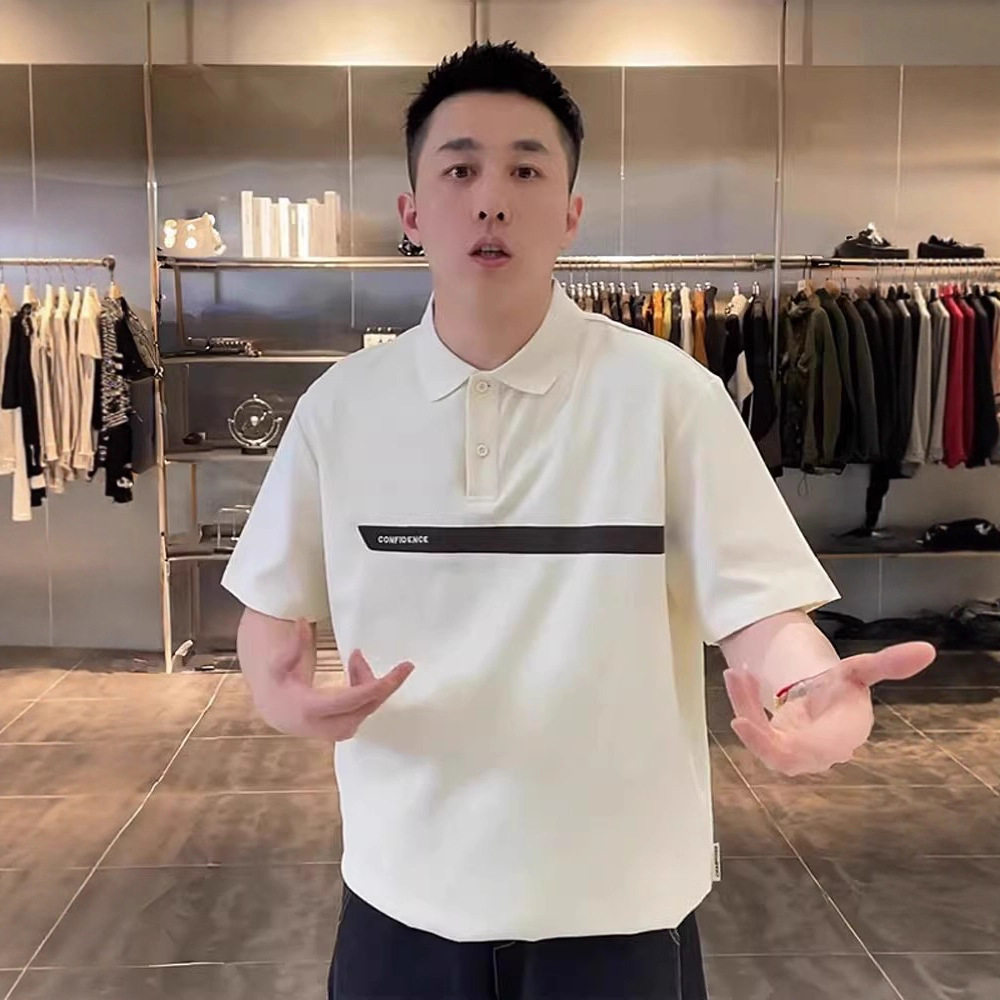 轻熟风时尚潮流夏季简约拼色高级感翻领Polo衫男休闲百搭半袖上衣