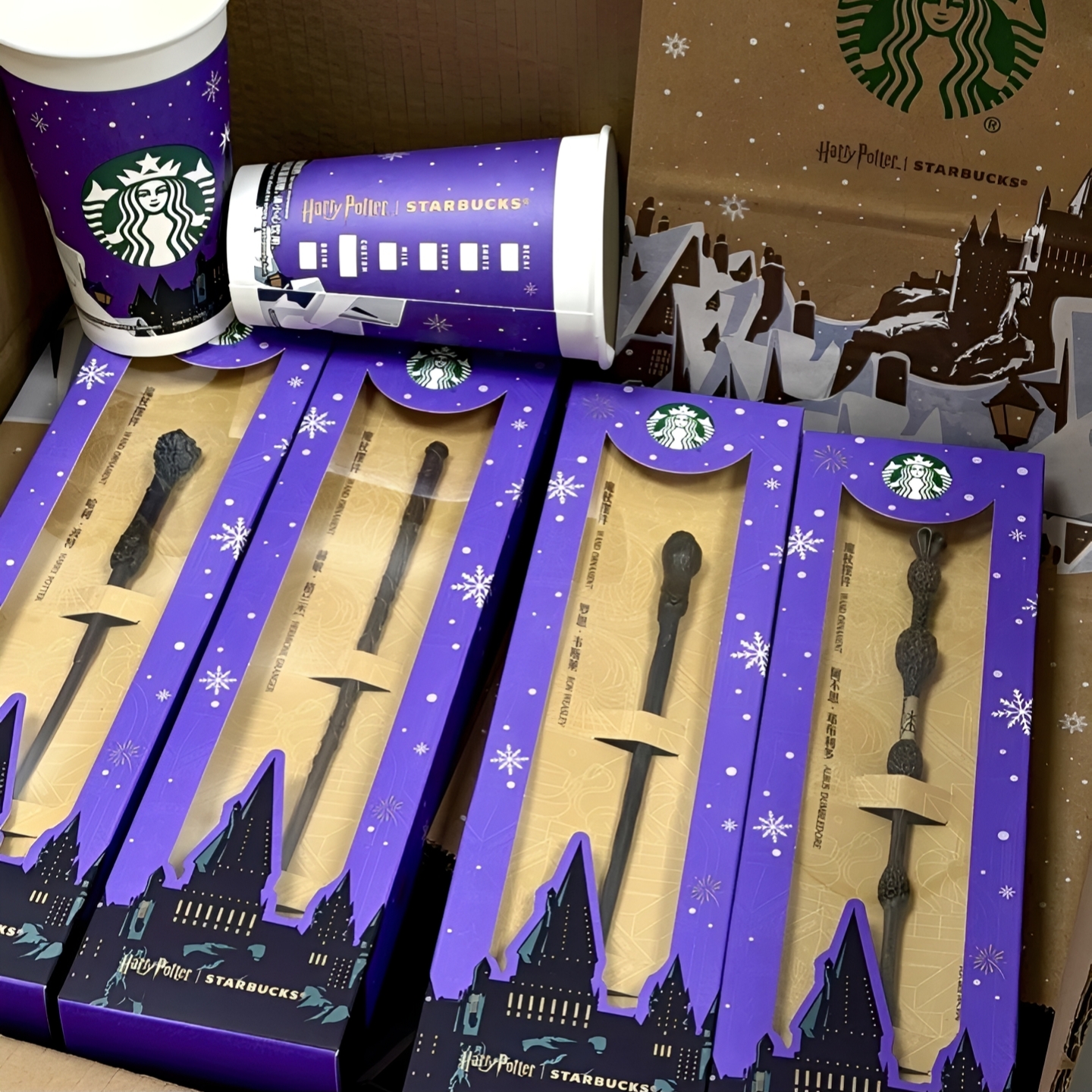 星巴克哈利波特魔法杖联名赫敏邓布利多罗恩情侣摆件cos收藏道具