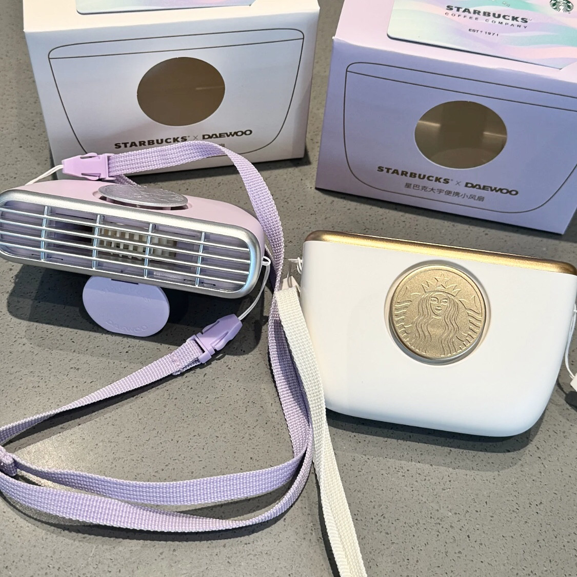星巴克24新款风扇韩国大宇联名usb粉绿紫白充电手持消暑凉可调节