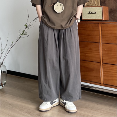 B东日系男装秋季薄款拉链口袋休闲阔腿裤休闲宽松梭织可束九分裤