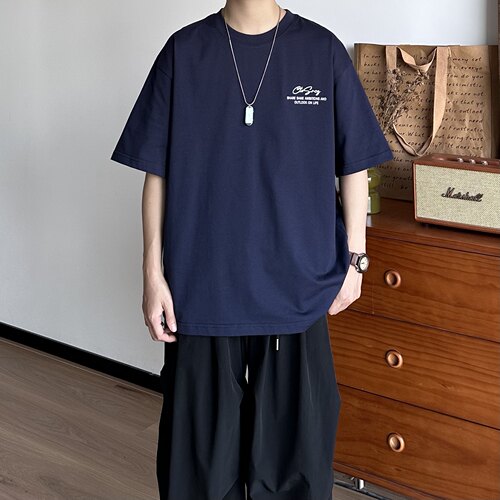 B东日系男装帅气字母印花短袖T恤夏季宽松纯棉帅酷情侣半袖衫男