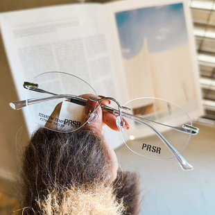帕莎眼镜框新款无框镜超轻钛架时尚女可配度数防蓝光眼镜架 79006