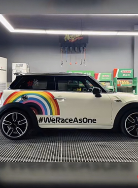 适用于宝马迷你MINIF56cooperS车贴拉花F55R58彩虹引擎盖改装贴纸