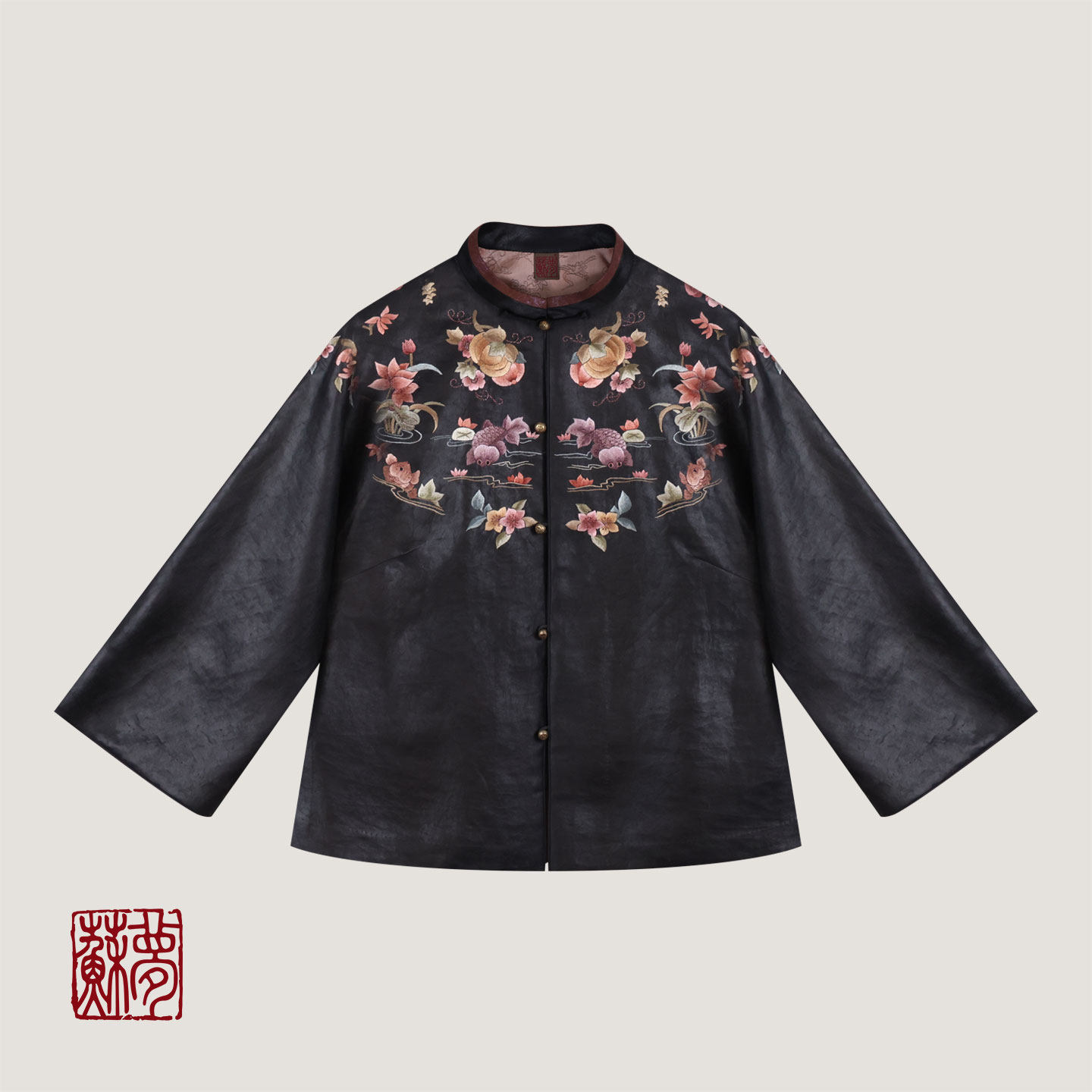 {苏梦}【观荷】香云纱立领斜襟手绣上衣01031752 01031875