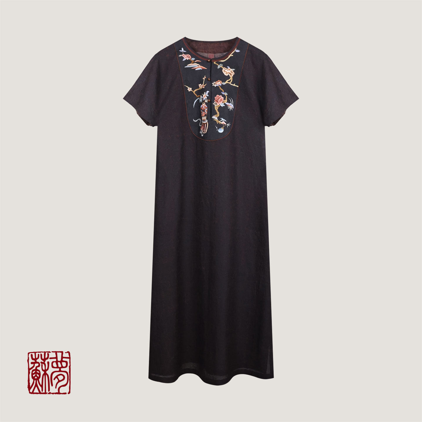 {苏梦}【竹影棠】手绣香云纱大袍0101639