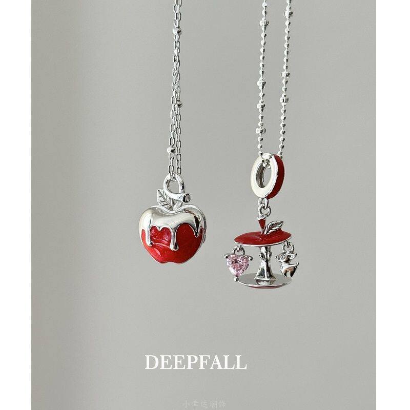 DEEPFALL【平安顺遂】圣诞节浪漫红苹果吊坠锁骨链DIY复古配饰