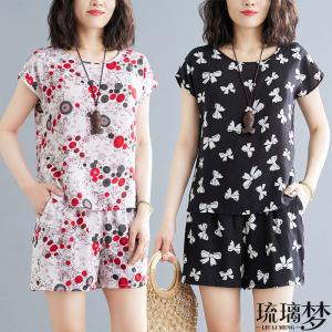 棉绸套装女夏季时尚外穿年轻款减龄小个子洋气短袖短裤两件套大码