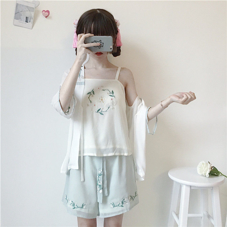 中国风古装汉服女夏季仙气飘逸古风宋制三件套学生超仙睡衣套装女