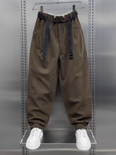 条绒休闲裤男秋冬季潮牌痞帅宽松加绒加厚阔腿哈伦裤直筒老爹裤子