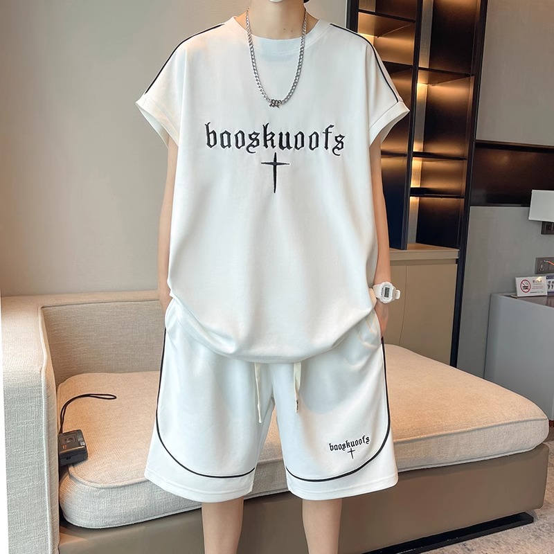 美式篮球服运动套装男士夏季潮牌休闲青少年无袖背心短裤冰丝球衣