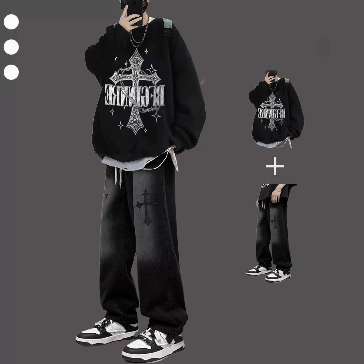 休闲 套装男春秋款潮牌美式高街卫衣搭配牛仔裤青少年痞帅穿搭一