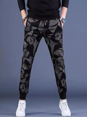 休闲裤男春夏韩式薄时尚纤细印花小腿裤运动多功能打底裤运动裤