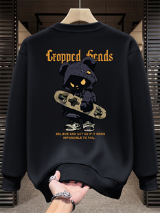 重磅圆领卫衣男款春秋冬季潮牌痞帅加绒加厚保暖美式休闲运动上衣