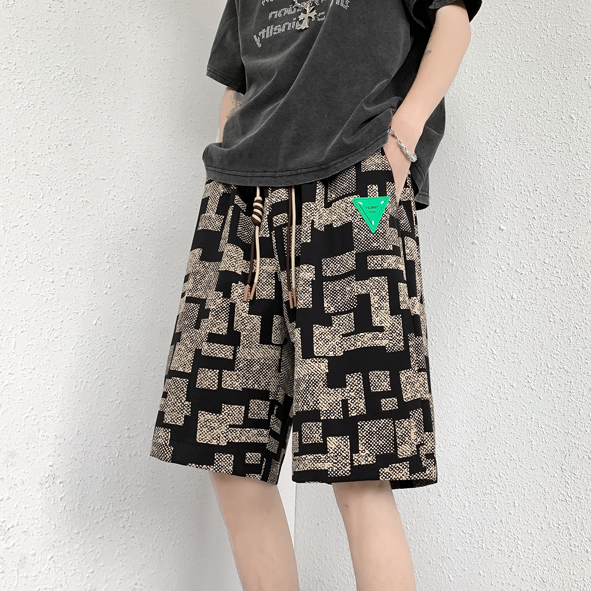 格子短裤男夏季美式高街潮牌宽松大码休闲中裤痞帅外穿运动五分裤