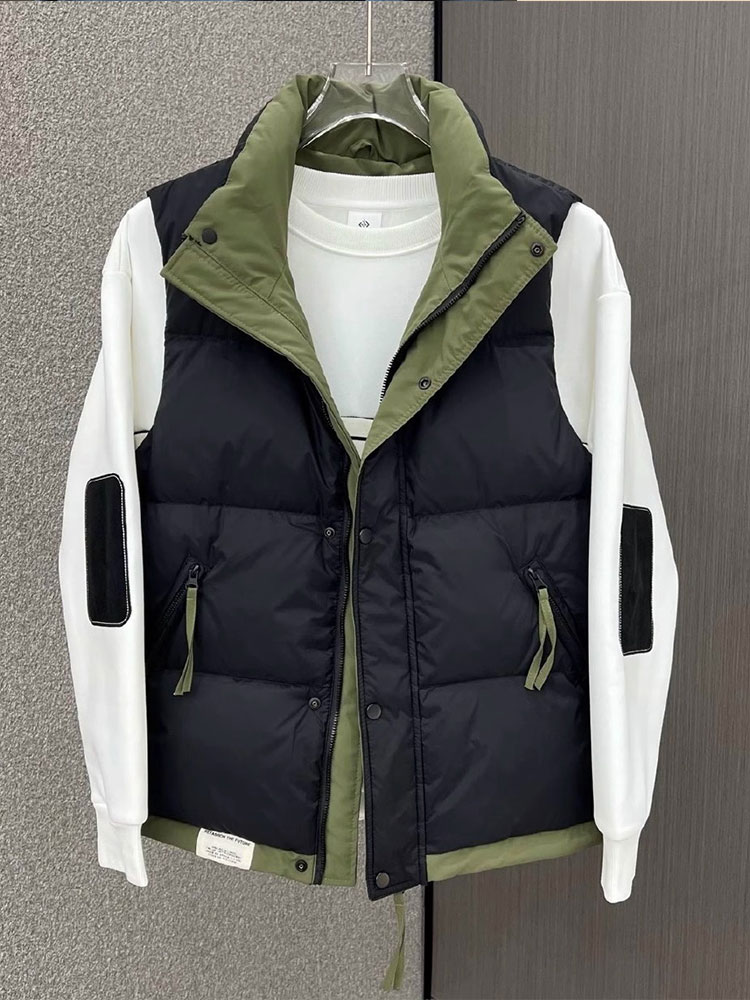 羽绒背心男子冬季2025新时尚品牌对比色立领白色鸭羽绒服修身大尺