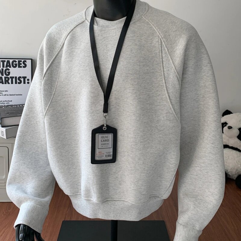 解构拼接圆领卫衣男款秋冬季潮牌重磅加绒加厚宽松套头运动上衣服