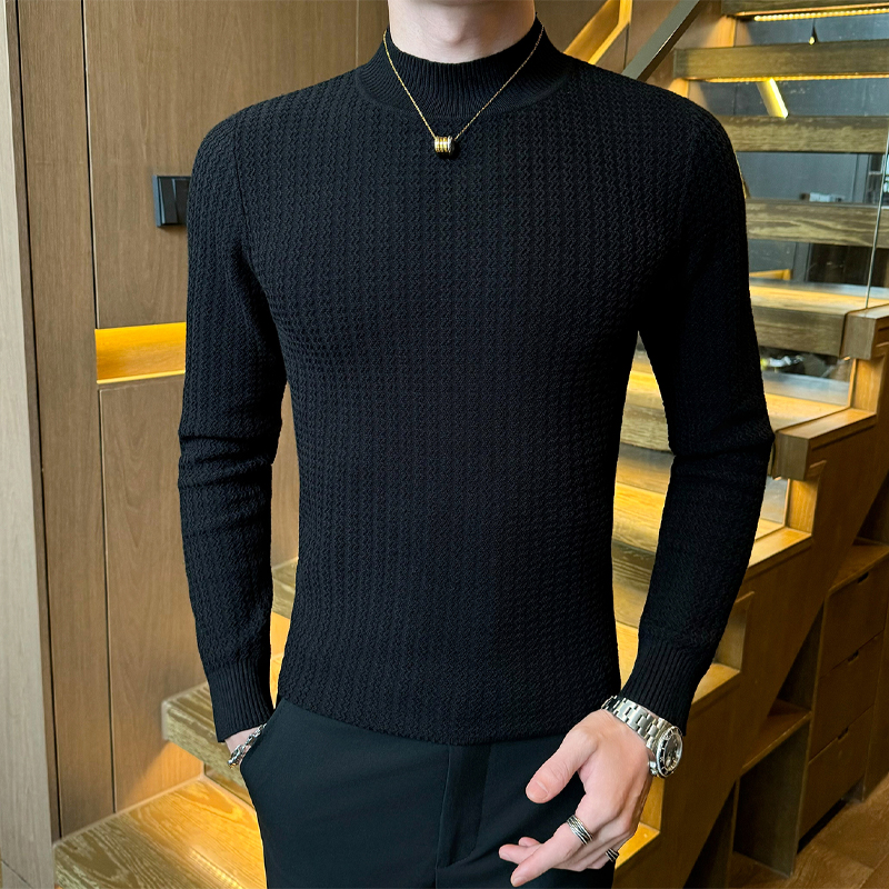 半高领针织衫男士秋冬季潮牌痞帅纯色打底上衣服修身休闲内搭毛衣
