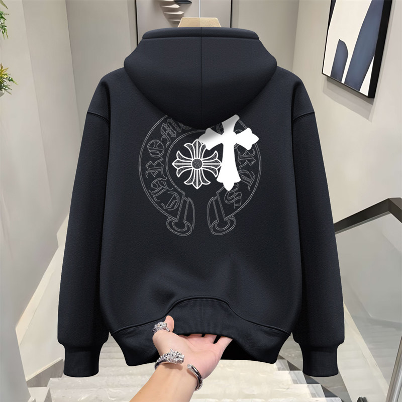 美式连帽卫衣男秋冬季潮牌痞帅加绒加厚重磅套头宽松休闲运动外套