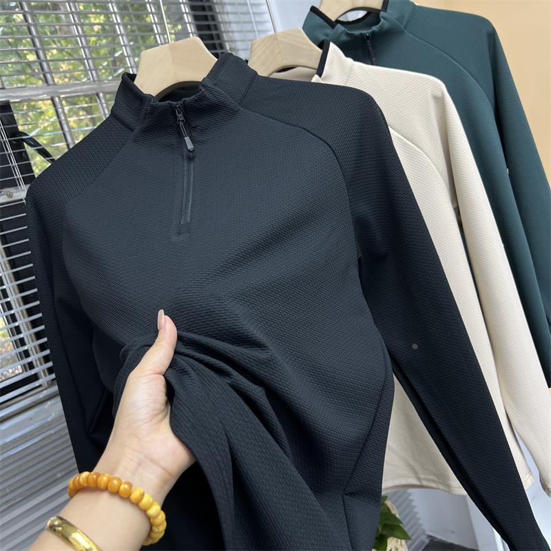 运动长袖T恤男士秋冬季潮牌弹力速干户外休闲半拉链立领打底上衣