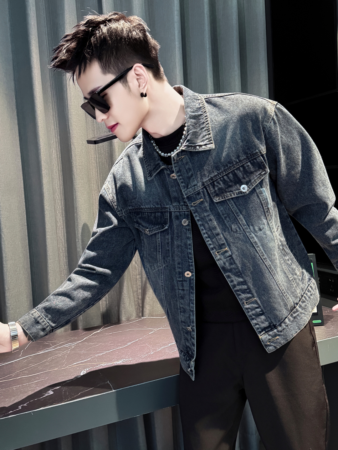 水洗做旧牛仔外套男士春秋季2025新款潮牌高级感美式覆古休闲夹克