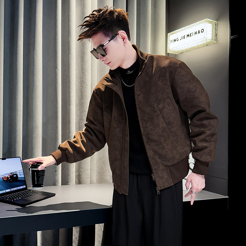 美式复古皮夹克外套男秋冬季潮牌加绒加厚男装上衣高级感休闲棉服