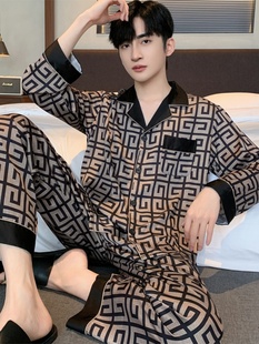 睡衣春秋款 彷丝绸休闲家居服套装 2025新款 长裤 高级感冰丝长袖 男士