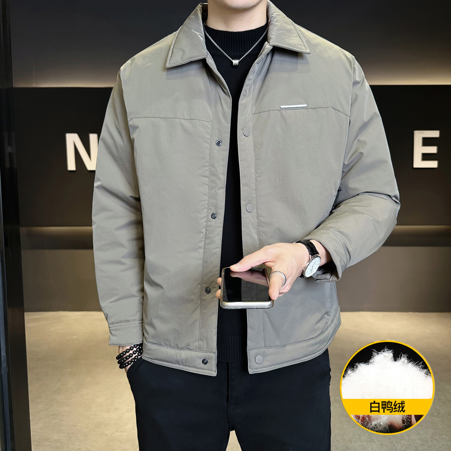 轻薄款衬衫式羽绒服男冬季2025新款潮牌痞帅加厚保暖翻领夹克外套