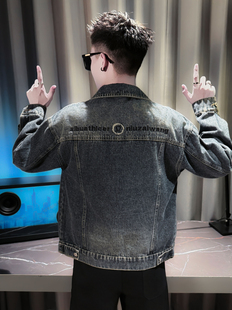 覆古水洗牛仔外套男款秋冬季潮牌痞帅翻领夹克高级感宽松休闲褂子