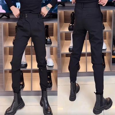 黑色西裤男秋冬季加绒加厚锥形修身小脚裤子高级感痞帅束脚休闲裤