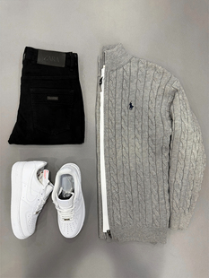 灰色麻花针织衫外套男士春秋季潮牌痞帅高级感慵懒风开衫立领毛衣