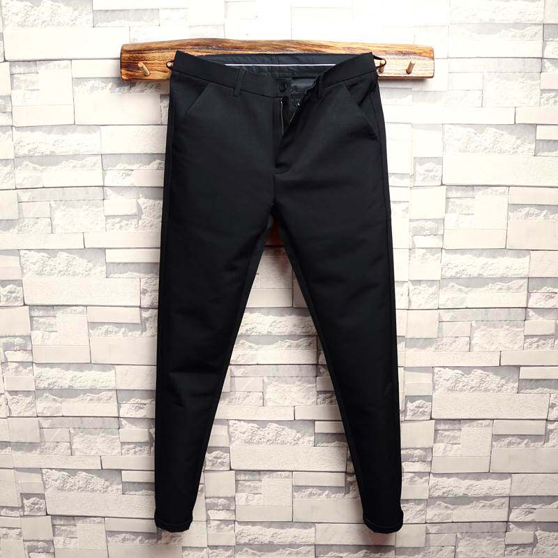 休闲裤男士秋冬季新款韩版潮牌抗皱修身加绒小脚裤子百搭黑色西裤