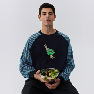 warmtrees25新款 圆领卫衣 树树脆脆乐园叉子西兰花条纹插肩薄款