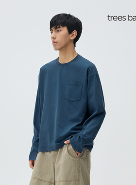 TreesBasic box箱型炒雪花水洗短宽刺绣口袋长袖T恤