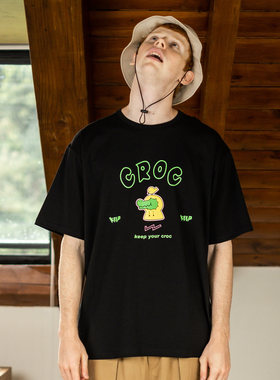 warmtrees黄色雨衣鳄鱼croc印花短袖T恤 原创插画