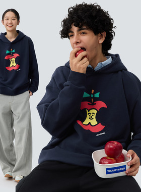 warmtrees树树脆脆乐园快乐苹果核连帽卫衣男女款