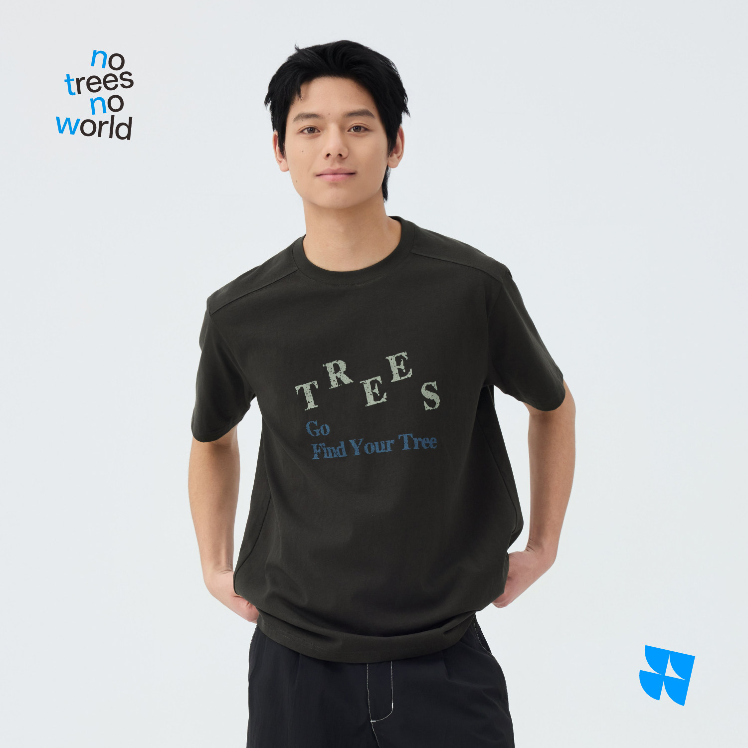 warmtrees复古斑驳感TREES印花短袖T恤2026春夏新