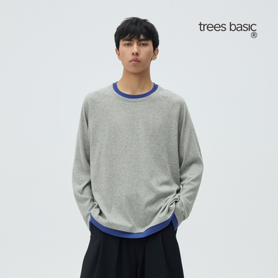 TreesBasic2026年新款春relax假两件宽松撞色长袖T恤