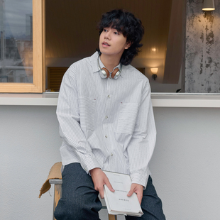 warmtrees2026SS噗噜小马系列松式 2026年春 砂洗白棕竖条纹衬衫