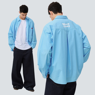 男 2025新款 warmtrees树树脆脆乐园瓢虫压印标天蓝色纸感长袖 衬衫