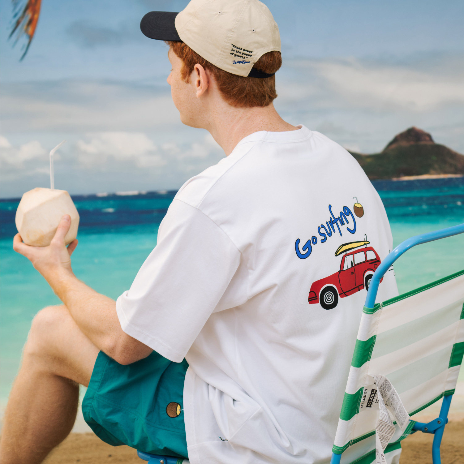 warmtrees海滨度假系列 Go surfing小汽车去冲浪短袖T恤