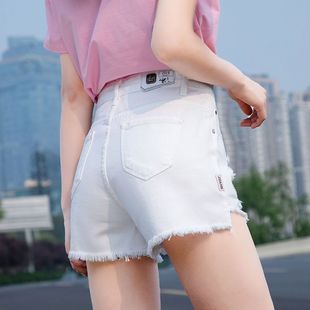 高腰直筒大码 白色时尚 女夏天薄款 阔腿热裤 2024年新款 破洞牛仔短裤