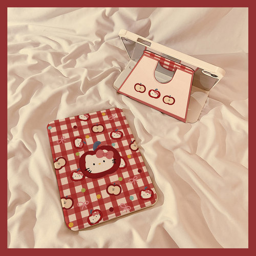 日韩红格子KT猫适用苹果平板壳
