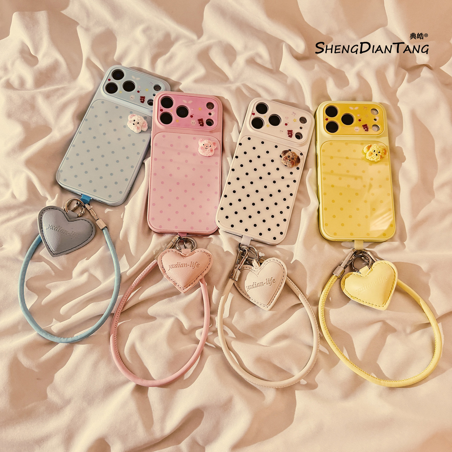 卡通ins波点立体小狗适用苹果17ProMax手机壳iphone17新款16pro可爱15创意14女款16promax软硅胶保护套链条