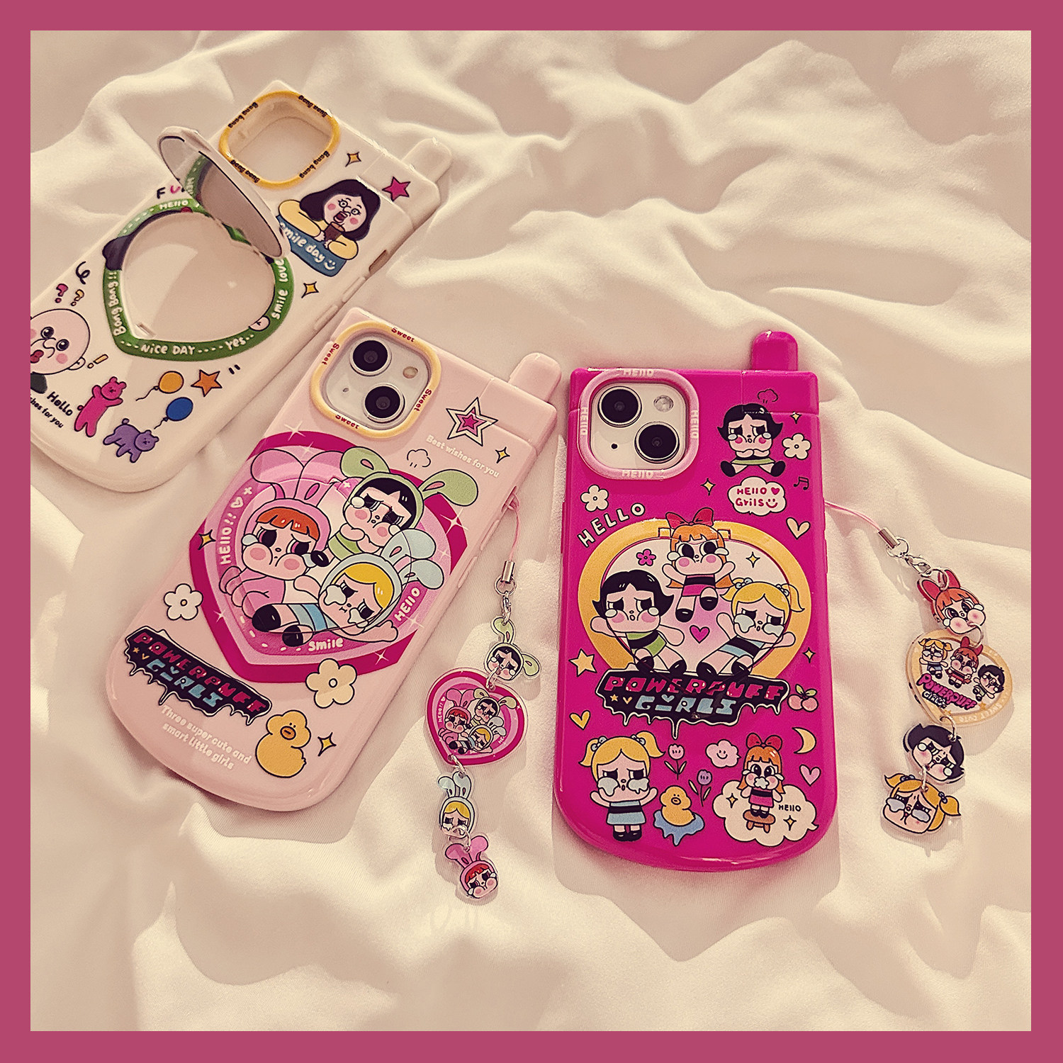 韩国可爱小女警翻盖镜子适用苹果16ProMax手机壳iphone15新款14卡通13创意12高级11女款15promax软硅胶保护套,3C数码配件,手机保护套/壳,淘宝优惠券,粉丝福利购,淘宝优惠卷