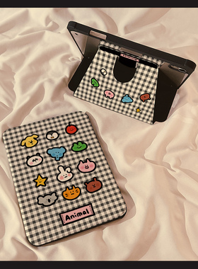 日韩格子动物头像360旋转iPadAir6保护套2024新款适用苹果iPad10保护壳Pro平板10.2/11寸Air5带笔槽mini7女款