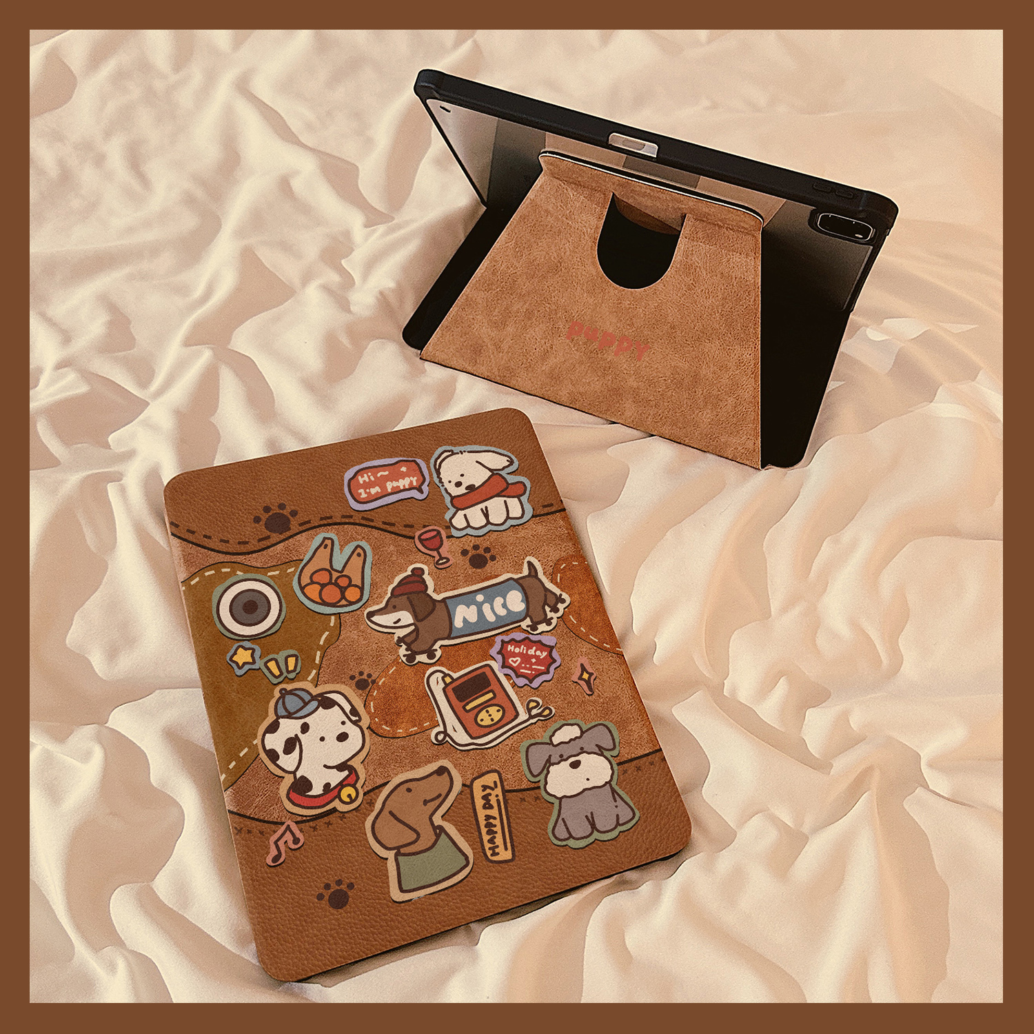 皮革腊肠狗拼贴适用苹果平板壳