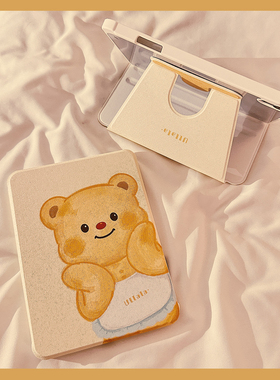 网红卡通可爱小熊360度旋转iPad10保护套2024新款适用苹果iPad10.2寸mini6平板Air4/5保护壳pro女软9.7带笔槽