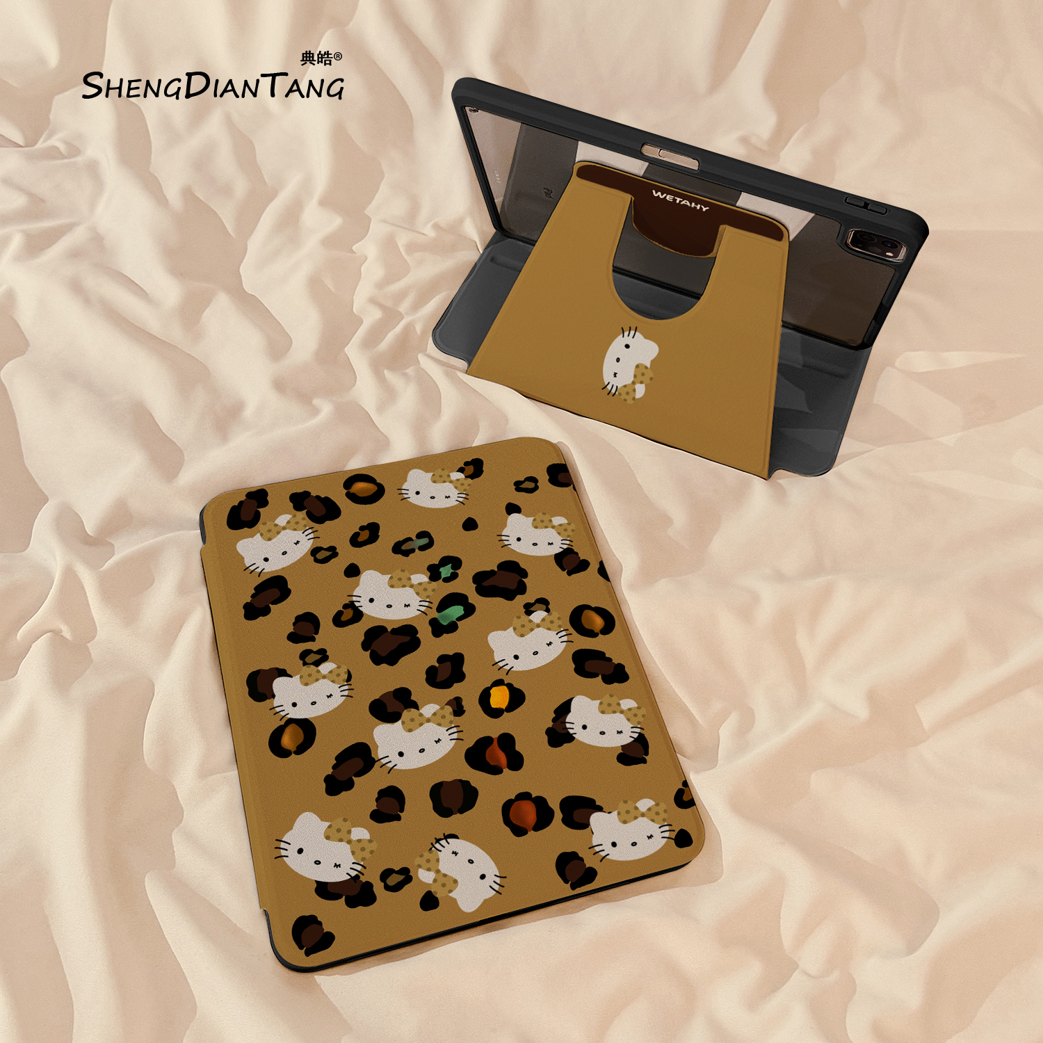 ins棕色豹纹KT猫适用苹果平板套