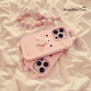 ins少女棒棒糖兔丸适用苹果17ProMax手机壳iphone17新款16pro卡通可爱15创意14女款16promax软硅胶保护套链条