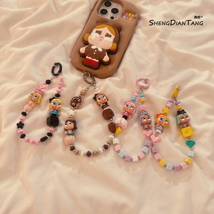 可爱黑皮哭泣女孩串珠手机链条挂绳便携手腕带挂链钥匙扣挂件防丢神器网红卡通女款适用通用苹果华为手机壳